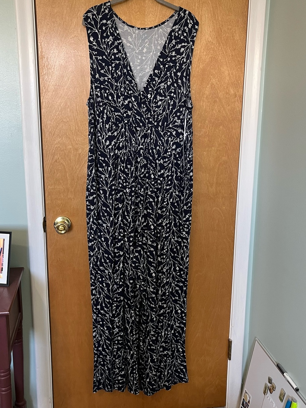 Market & Spruce 3x Adelina Knit Surplice Jumpsuit in Navy and White Floral | NWT